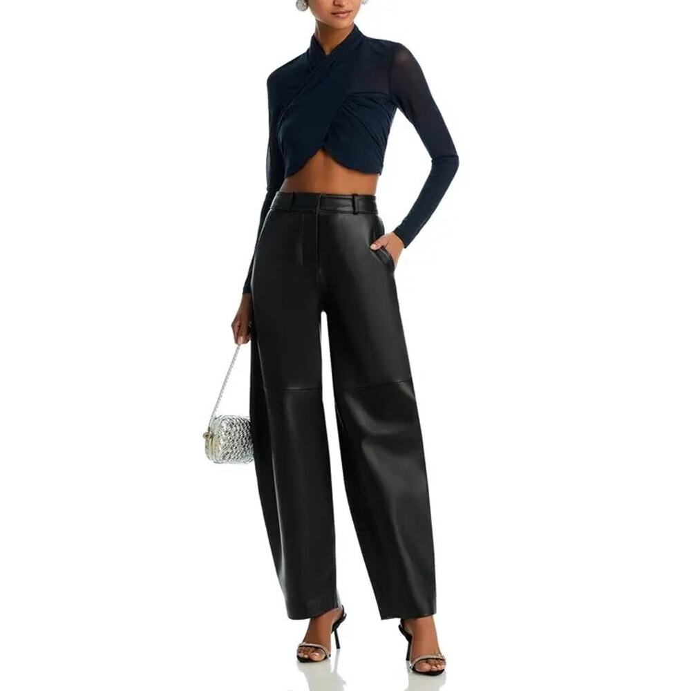 Bardot Women Navy Mesh Aliya Crossover Evening Wrap Long Sleeve Crop Top Size L - Picture 3 of 8